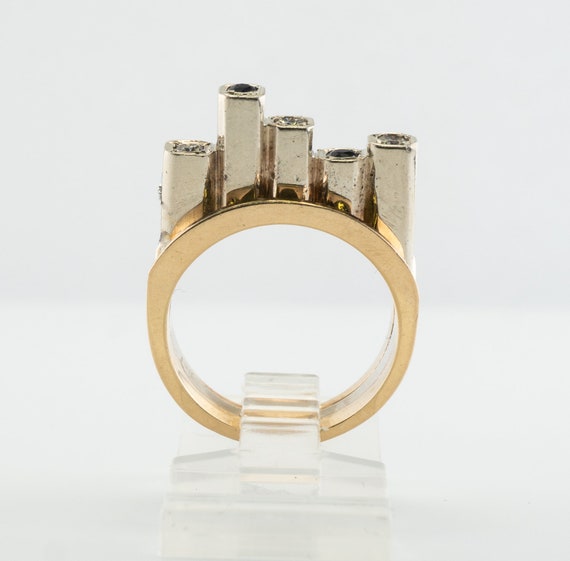 Diamond Sapphire Ring, Vintage Gold Band, Estate - image 3