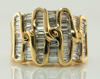 Natural Diamond Ring, Vintage Estate 18K Gold Band Cocktail