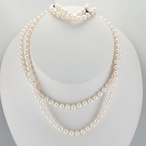 Vintage Mikimoto Pearl & Sterling Silver Bracelet Necklace Set.