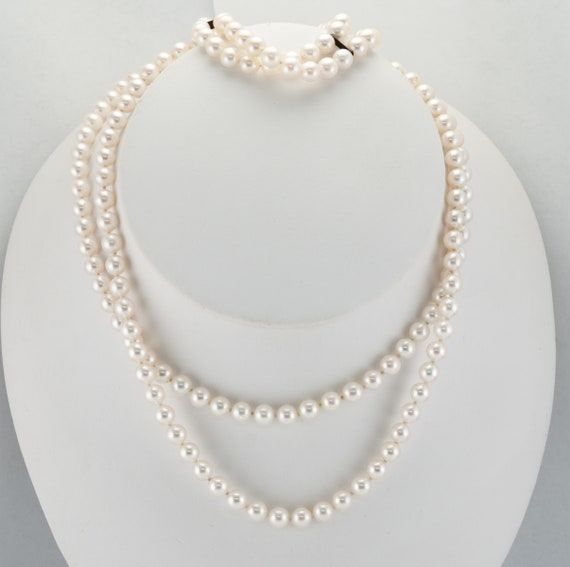Vintage Mikimoto Pearl Sterling Silver Bracelet Necklace Set
