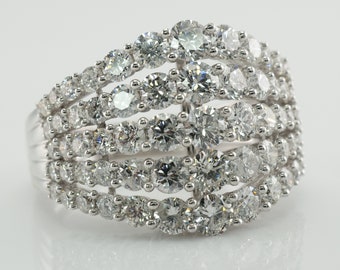 Diamond Cluster Ring, Geometric 14K White Gold Band Cocktail