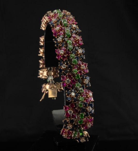 Diamond Ruby Sapphire Peridot Emerald Bracelet, 1… - image 2