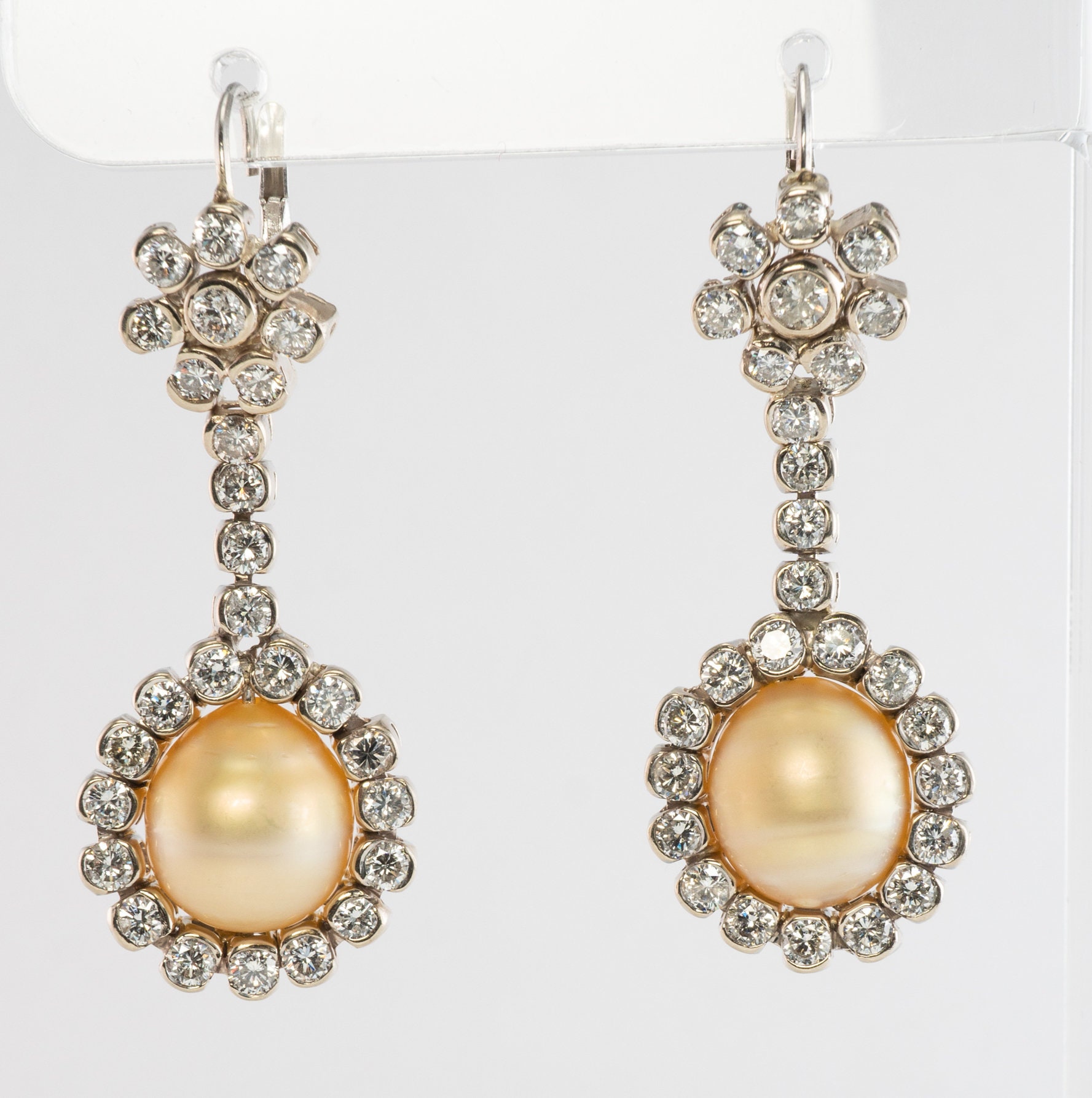 Diamond South Sea Pearl Earrings Vintage 14K Gold | Etsy