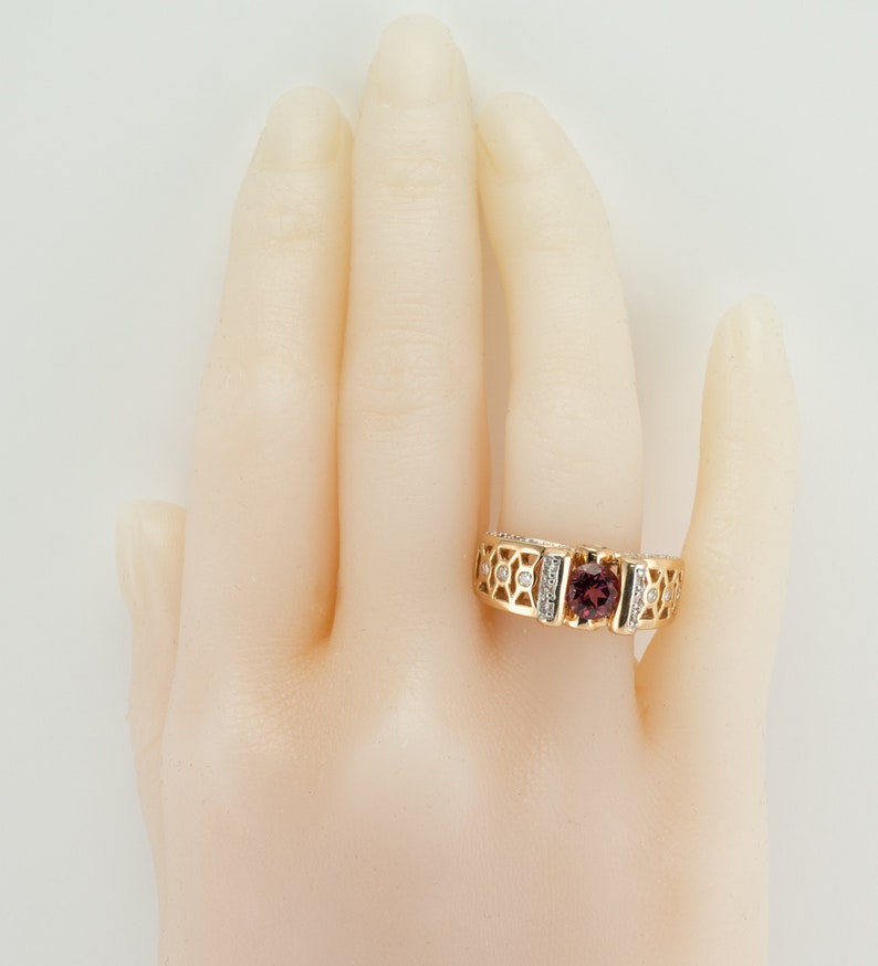 Diamond Pink Tourmaline Ring, 14K Gold Band image 4