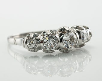 Art Deco Diamond Ring, Vintage Platinum Engagement Estate 1.40 TDW