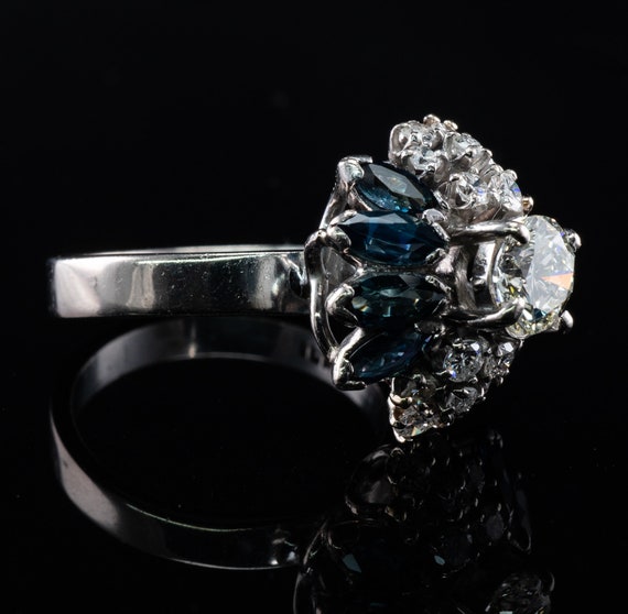Diamond Sapphire Ring, Vintage 18K White Gold, Co… - image 7
