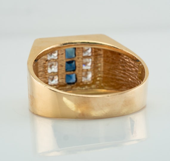 Mens Diamond Sapphire Ring, 14K Gold Band - image 3