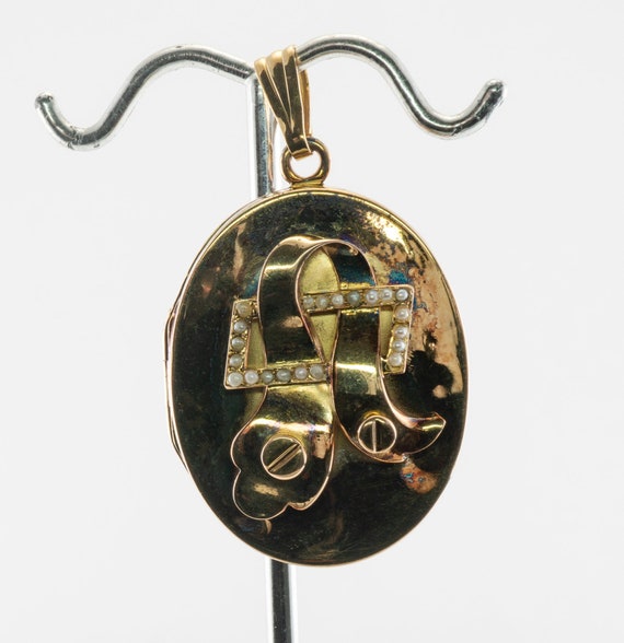 Art Nouveau Pendant Locket, Freshwater Pearls Gold - image 4