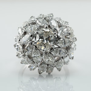 Diamond Cluster Dome Ring, Vintage 14K Gold Cocktail 6.75 TDW