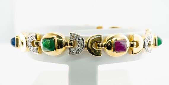 Ruby Sapphire Diamond & Emerald Bracelet, 18K Gold - image 7