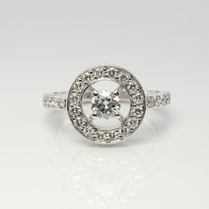 Delicate Diamond Halo Ring, Vintage 18k White Gold Ring by Boucheron.