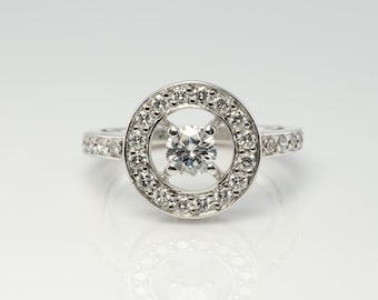Delicate Diamond Halo Ring, Vintage 18K White Gold by Boucheron