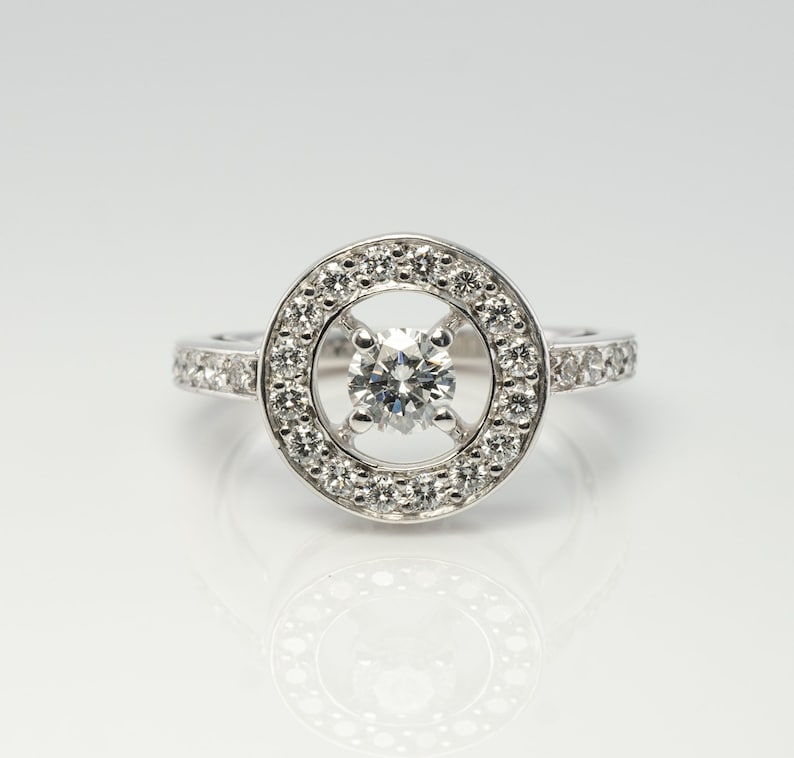 Delicate Diamond Halo Ring, Vintage 18k White Gold Ring by Boucheron.