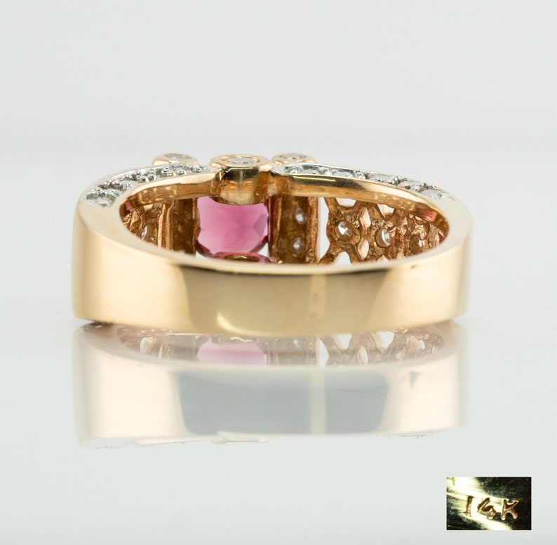 Diamond Pink Tourmaline Ring, 14K Gold Band image 3