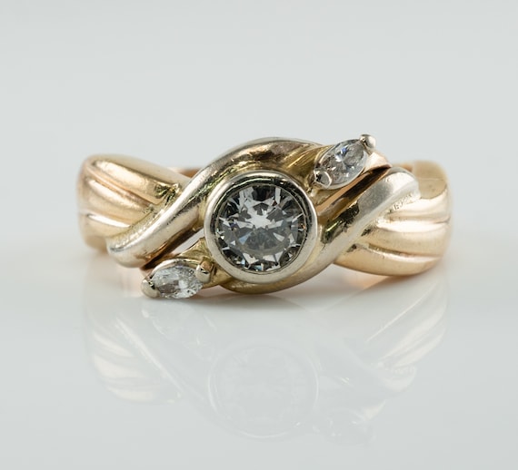 Diamond Ring, Vintage 14K Gold Band, Wedding Enga… - image 1
