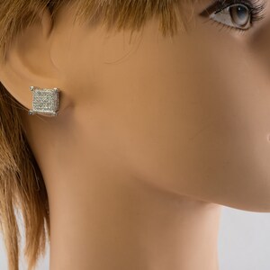 Natural Diamond Necklace Earrings Set, Vintage Geometric Cube 14K White Gold Necklace & Earrings.