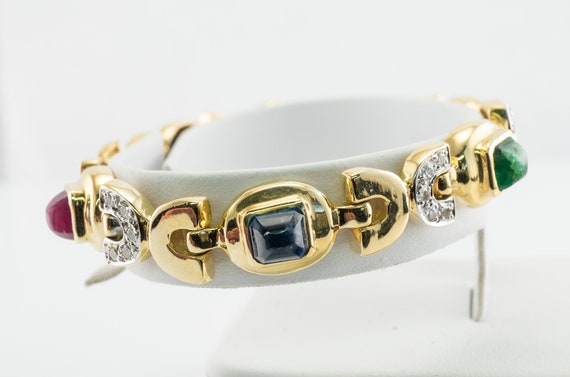 Ruby Sapphire Diamond & Emerald Bracelet, 18K Gold - image 8