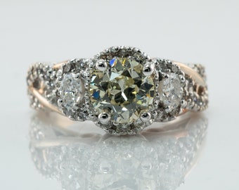 Diamond Halo Ring, Vintage Estate 14K Gold Engagement 2.14 TDW