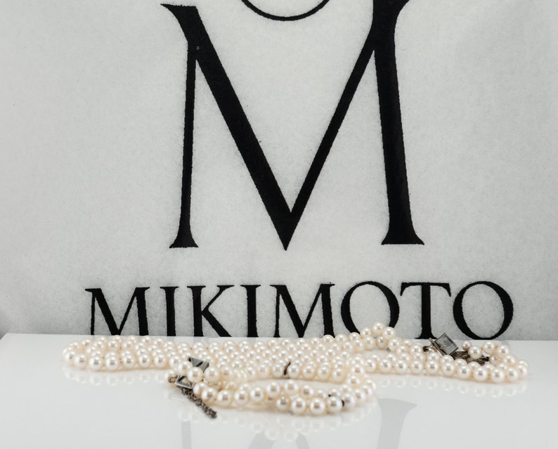 Vintage Mikimoto Pearl & Sterling Silver Bracelet Necklace Set.