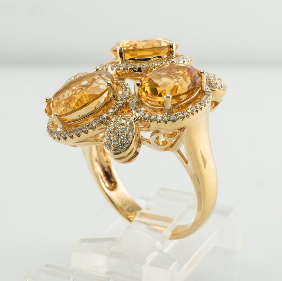 Diamond Citrine Ring, Vintage LeVian 14K Gold Coc… - image 9