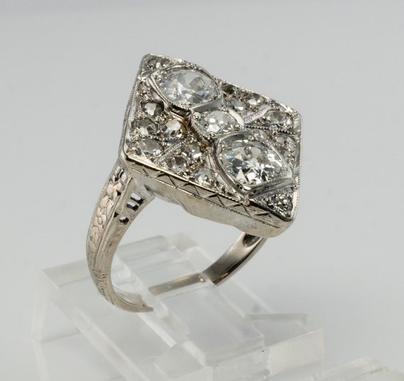 Art Deco Diamond Ring, Geometric 14K Gold Antique - image 5