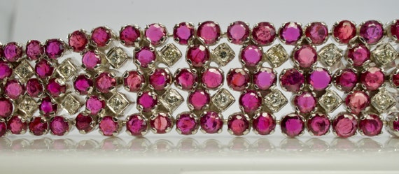 Diamond Ruby Bracelet, Vintage Estate 14K White G… - image 8