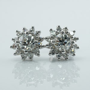 Diamond Earrings, Floral Flower, Vintage 14K Gold 1.72 TDW image 5