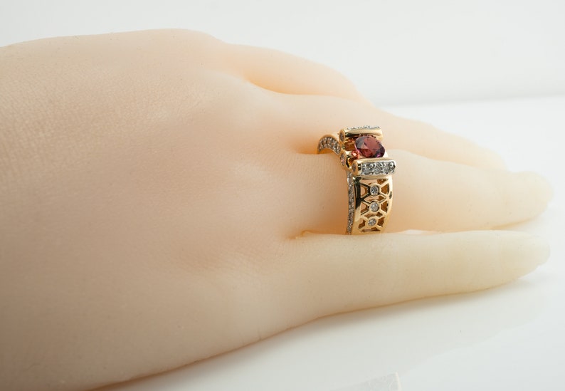 Diamond Pink Tourmaline Ring, 14K Gold Band image 8