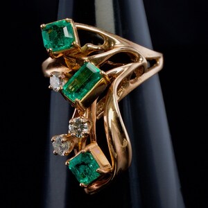 Diamond & Colombian Emerald Ring, 14K Rose Gold - Etsy