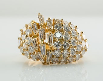 Diamond Ring, 18K Gold Band Cluster Vintage Cocktail