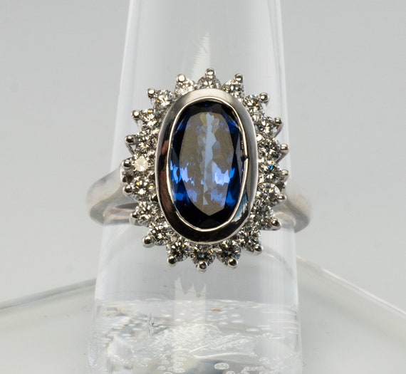 Blue Tanzanite Ring, Diamond Ring, 18K White Gold - image 7