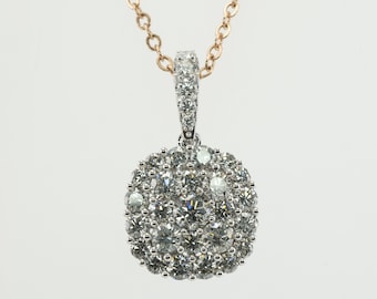Pingente vintage em ouro branco 14K com cluster de diamantes de 1,74 quilates, joia de coleção.