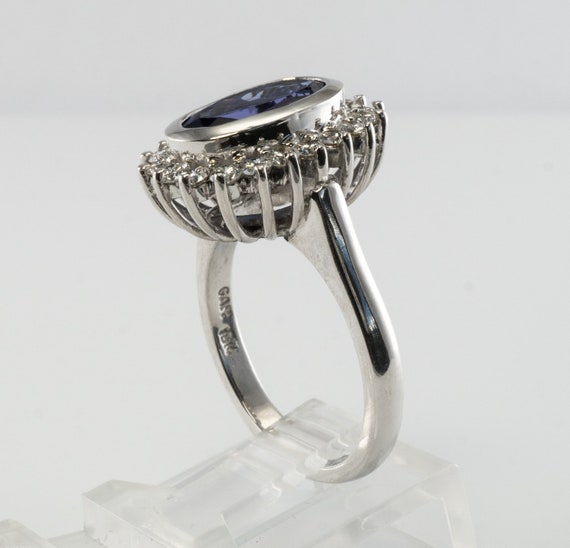 Blue Tanzanite Ring, Diamond Ring, 18K White Gold - image 10