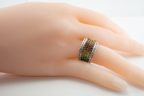 Diamond Tourmaline Sapphire Ring, 14K Gold Band - image 6