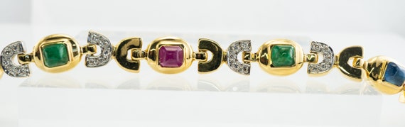 Ruby Sapphire Diamond & Emerald Bracelet, 18K Gold - image 2