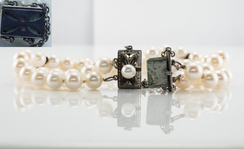 Vintage Mikimoto Pearl & Sterling Silver Bracelet Necklace Set.