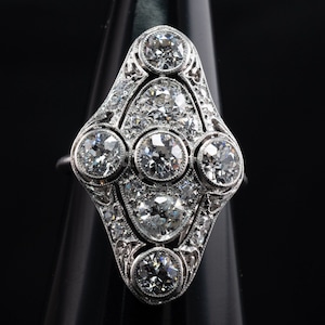 Edwardian Diamond Ring, Vintage Antique Estate Platinum 2.06 TDW image 7