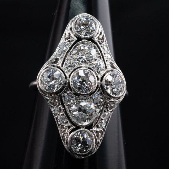 Edwardian Diamond Ring, Vintage Antique Estate Pl… - image 7