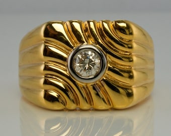 Mens Solitaire Diamond Ring, Geometric Gold Band