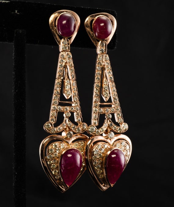 Diamond Ruby Heart Earrings, 18K Rose Gold - image 5