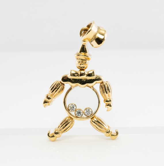 Gold Diamond Clown Pendant, Crystal Case, Vintage