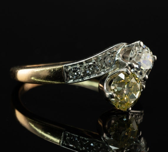 Fancy Yellow Diamond Ring, Antique Platinum and 1… - image 3