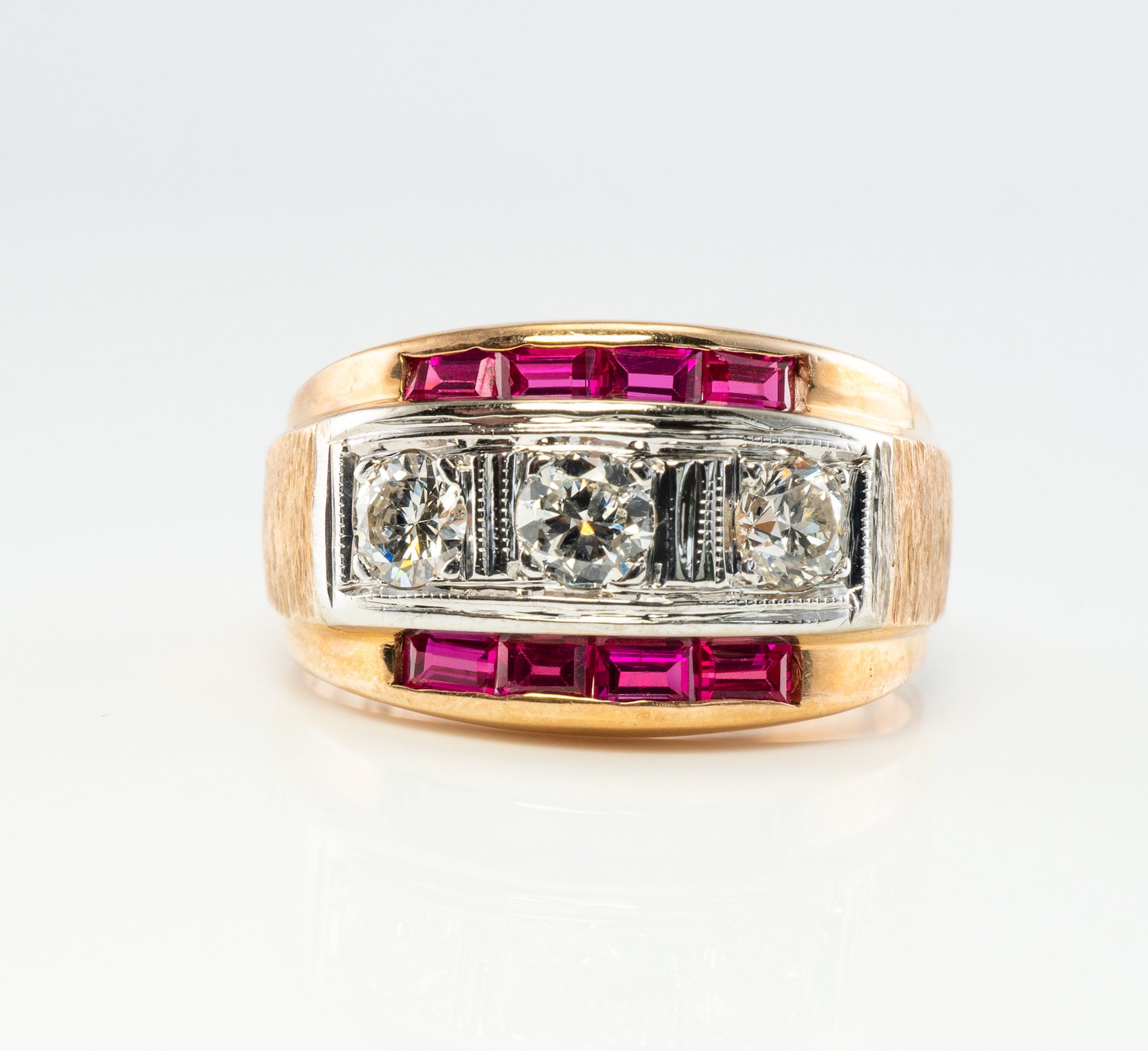 Mens Diamond Ruby Ring 14K Gold Band Vintage Etsy