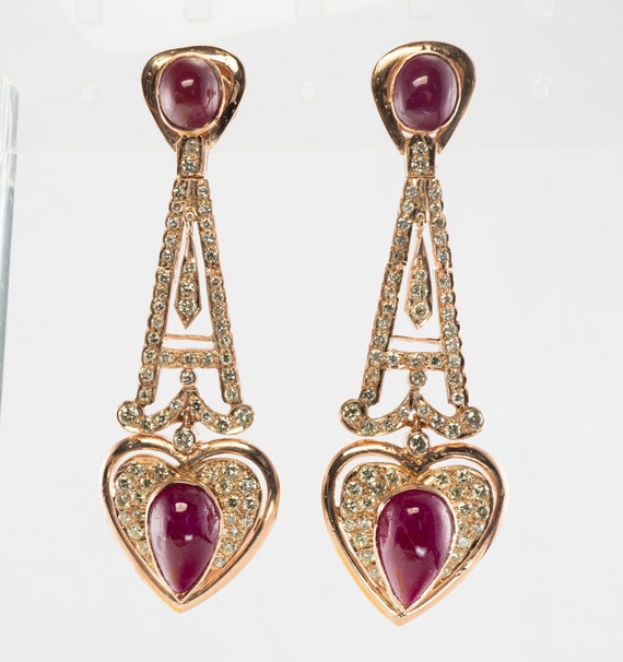 Diamond Ruby Heart Earrings, 18K Rose Gold - image 6