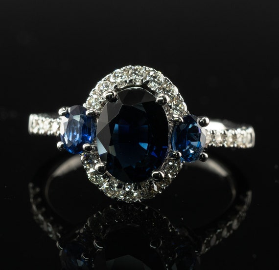 Diamond Sapphire Ring, Vintage Estate 14K Gold Ha… - image 6