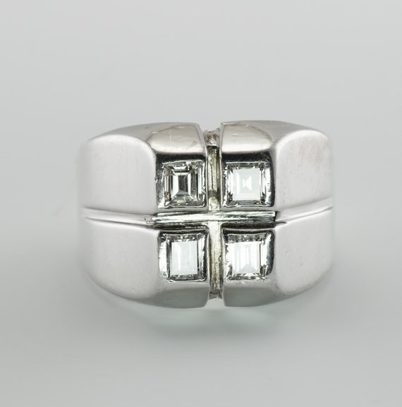 Mens Diamond Ring, Geometric 14K White Gold, Vint… - image 7