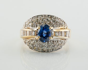 Sapphire Diamond Ring, Vintage 18K Gold Estate