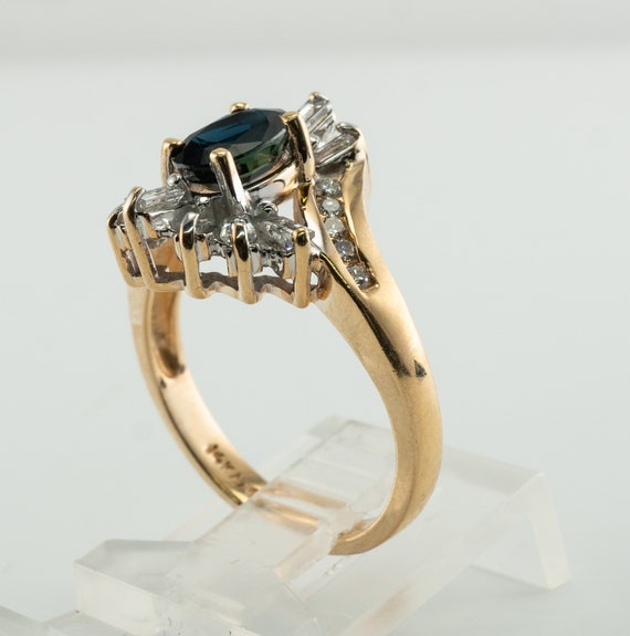 Diamond Sapphire Ring, Floral Flower, Vintage 14K… - image 9