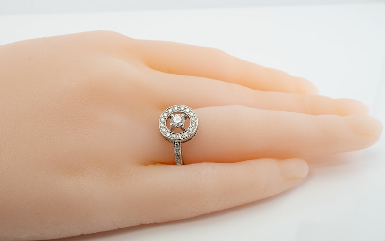 Delicate Diamond Halo Ring, Vintage 18k White Gold Ring by Boucheron.