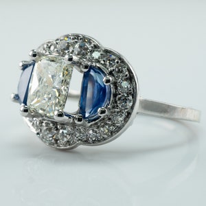 Diamond Blue Ceylon Sapphire Ring, VIntage Estate 14K Gold 1.58 TDW image 8